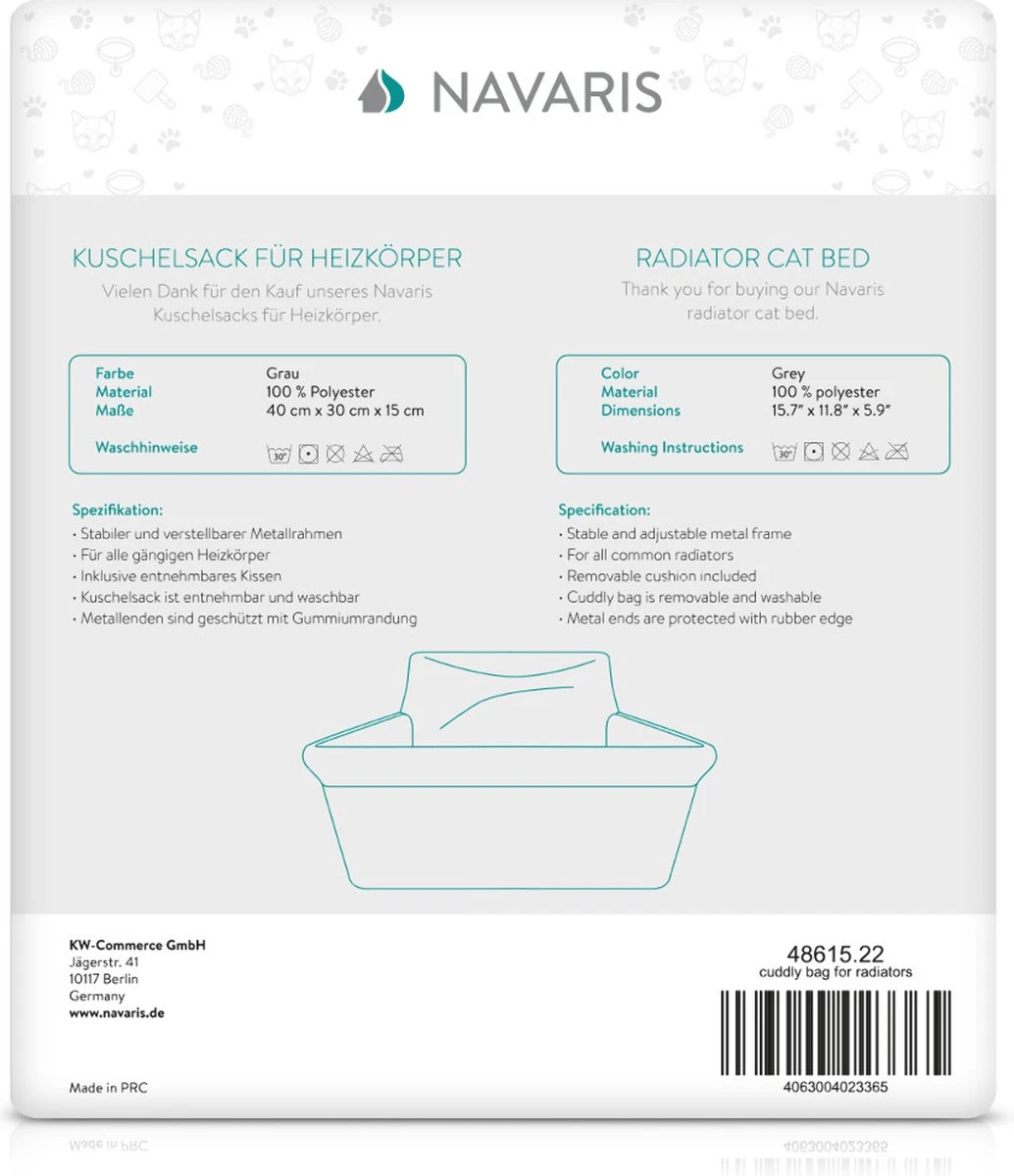 Navaris Hangmat Radiator Voor Katten - Kattenmand Voor Aan De Verwarming - Inclusief Uitneembaar Kussen - Tot 6 Kg 7 Navaris Hangmat Radiator Voor Katten - Kattenmand Voor Aan De Verwarming - Inclusief Uitneembaar Kussen - Tot 6 Kg - Afbeelding 7