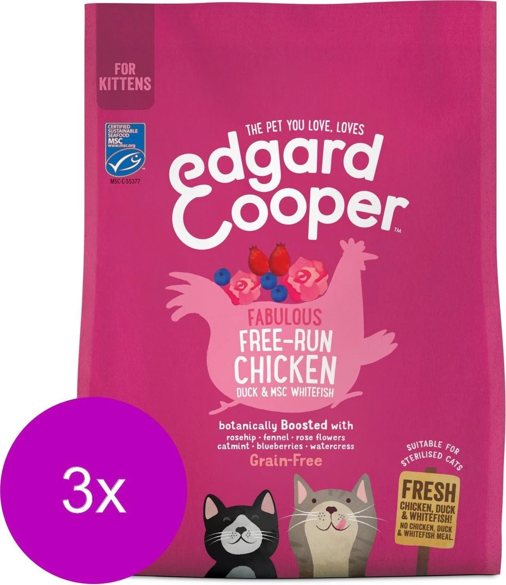 Edgard&Cooper Kitten Kip&Eend&Witvis - Kattenvoer - 3 X 300 G 1 Edgard&Cooper Kitten Kip&Eend&Witvis - Kattenvoer - 3 X 300 G