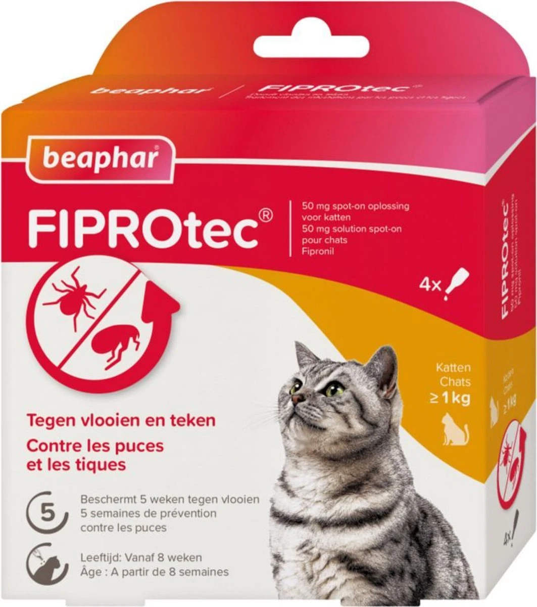 Beaphar Fiprotec Kat - Vlooienbestrijding - >1 Kg - 4 Pipetten 1 Beaphar Fiprotec Kat - Vlooienbestrijding - >1 Kg - 4 Pipetten