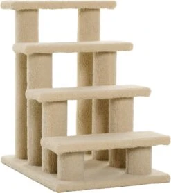 PawHut Dierentrap, Kattentrap, Hondentrap, Trap Voor Katten En Honden, 4 Treden, Beige, 63,5 X 43 X 60 Cm D30-006
