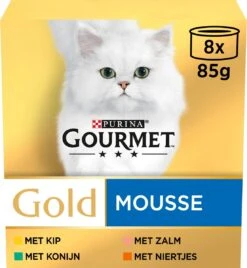 Gourmet Gold Mousse - Kattenvoer Natvoer - Kip, Zalm, Niertjes & Konijn - 48 X 85 G
