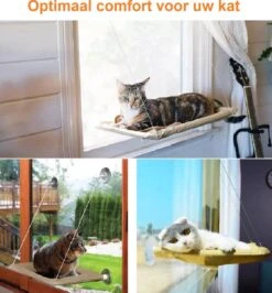 Merkloos Kattenhangmat – Hangmat Kat – Kattenmand Raam – Kattenkussen – Kattenbed – Poezenmand – Beige -Merkloos Winkel 1114x1200