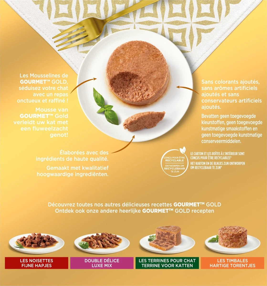 Gourmet Gold Mousse - Kattenvoer Natvoer - Kip, Zalm, Niertjes & Konijn - 48 X 85 G 3 Gourmet Gold Mousse - Kattenvoer Natvoer - Kip, Zalm, Niertjes & Konijn - 48 X 85 G - Afbeelding 3