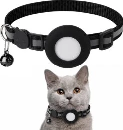 YONO Katten Halsband Geschikt Voor Apple Airtag - Kattenbandje Met Belletje En Reflecterend - GPS Kat - Zwart