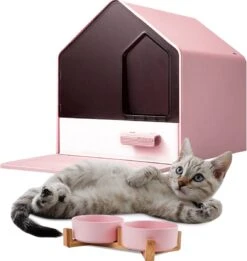 Kattenbak Villa Met Dubbele Voerbak En Kattenbakmat – Kat - Drinkbak – Modern En Stijlvol - Design - Groen -Merkloos Winkel 1134x1200