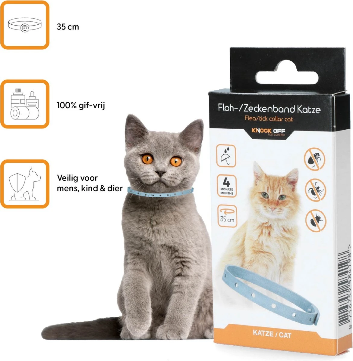 Knock Off Vlooien-tekenband – 100% Natuurlijke Vlooienbestrijding - Zonder Schadelijke Pesticiden Of Gif – Effectief Tot 4 Maanden – Nederlands- En Franstalige Handleiding – Regen- En Waterbestendig - Geschikt Voor Katten – 35 Cm 1 Knock Off Vlooien-tekenband – 100% Natuurlijke Vlooienbestrijding - Zonder Schadelijke Pesticiden Of Gif – Effectief Tot 4 Maanden – Nederlands- En Franstalige Handleiding – Regen- En Waterbestendig - Geschikt Voor Katten – 35 Cm