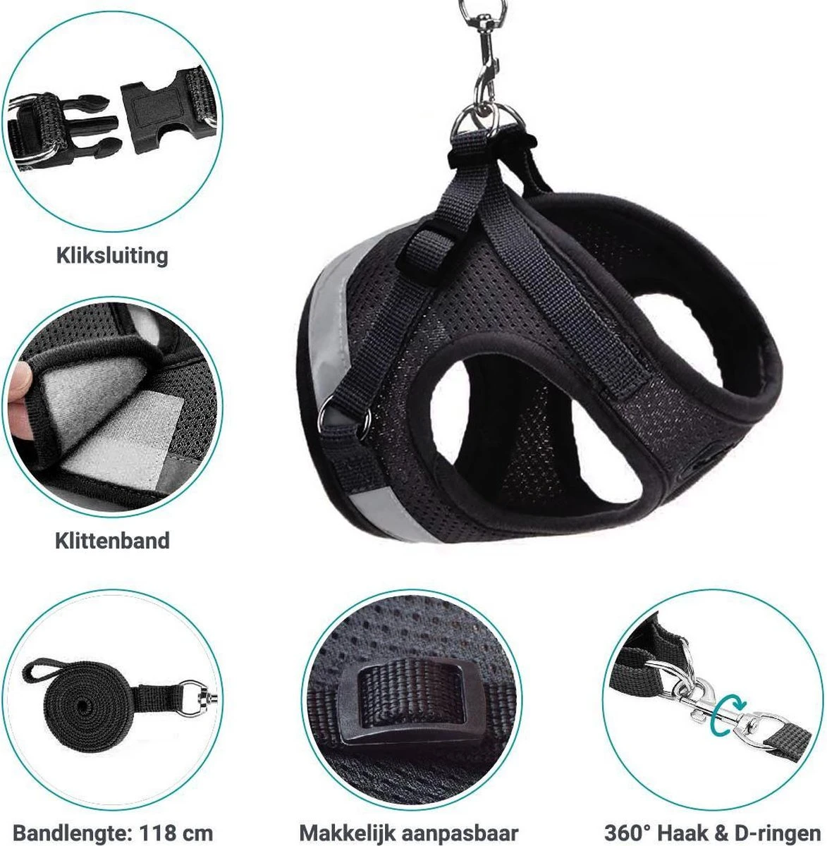 Merkloos Kattentuigje Met Looplijn | Zwart Kattenharnas | Easy Step In | Kattenriem | Kattenlijn | Kattentuig | Maat S 4 Merkloos Kattentuigje Met Looplijn | Zwart Kattenharnas | Easy Step In | Kattenriem | Kattenlijn | Kattentuig | Maat S - Afbeelding 4