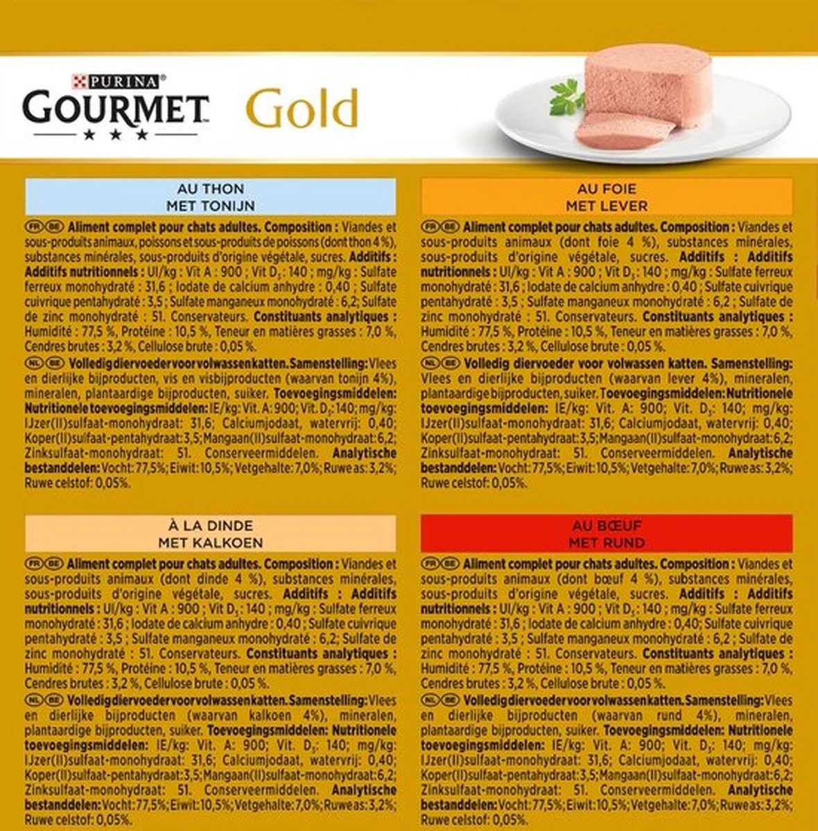 Gourmet Gold Mousse - Kattenvoer Natvoer - Met Tonijn, Lever, Kalkoen, Rund - 48 X 85 G 3 Gourmet Gold Mousse - Kattenvoer Natvoer - Met Tonijn, Lever, Kalkoen, Rund - 48 X 85 G - Afbeelding 3
