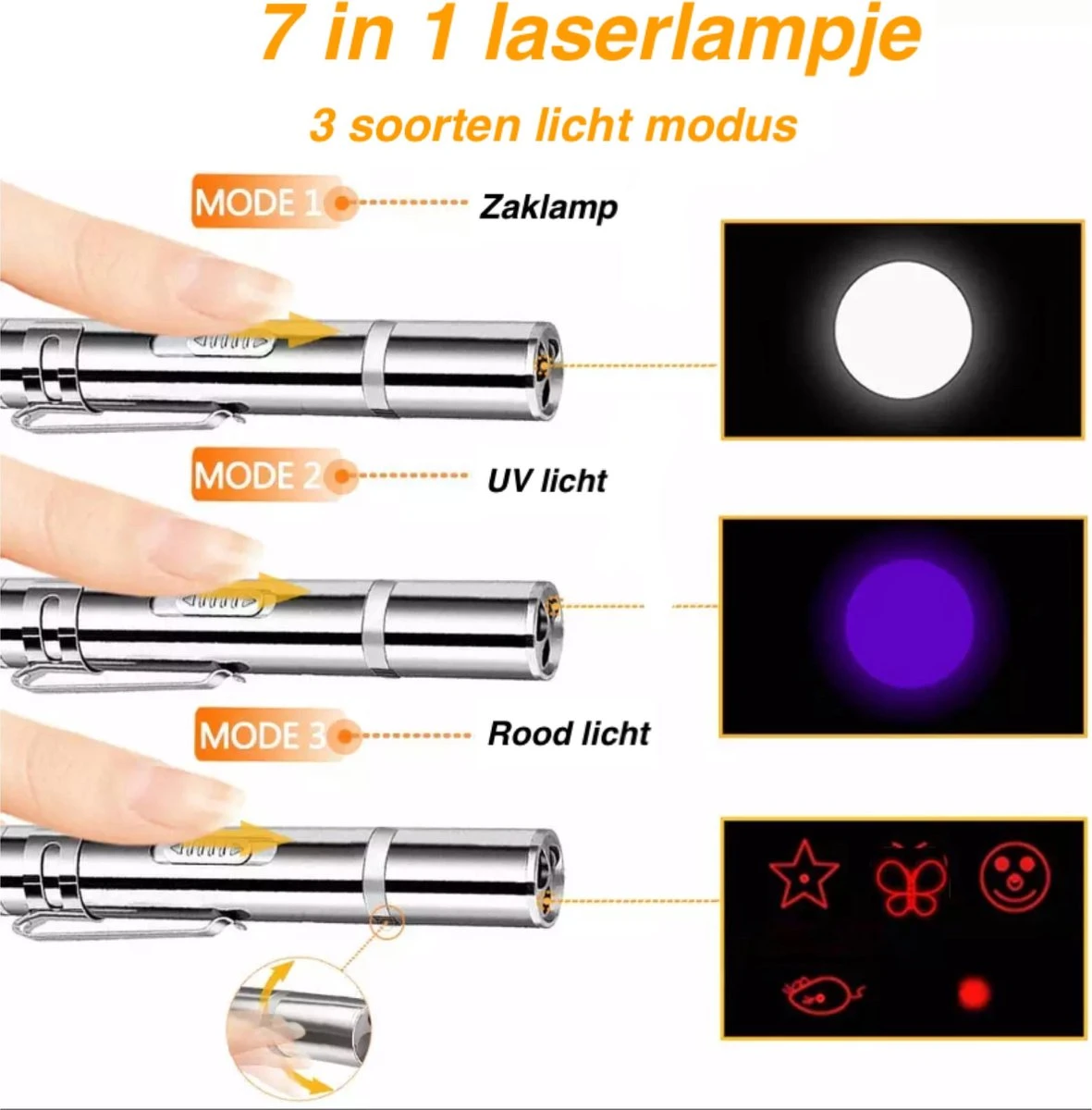 Merkloos Hoogwaardig Laserlampje Voor Katten | USB Oplaadbaar | 7 In 1 Laserpen | Laserpen | Zaklamp | Kattenspeeltje | Kattenspeelgoed | Zilver | Laserpointer Rood/groen | UV Licht 2 Merkloos Hoogwaardig Laserlampje Voor Katten | USB Oplaadbaar | 7 In 1 Laserpen | Laserpen | Zaklamp | Kattenspeeltje | Kattenspeelgoed | Zilver | Laserpointer Rood/groen | UV Licht - Afbeelding 2
