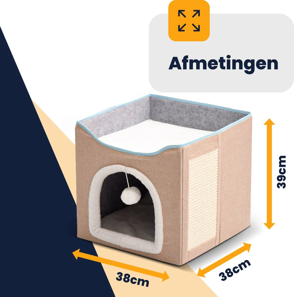 MIRO Katten Huis - Kattenhuizen - Kattenhok - Kattenmand - Dierenhuis - Opvouwbaar - Met Krabmat - Abrikoos 6 MIRO Katten Huis - Kattenhuizen - Kattenhok - Kattenmand - Dierenhuis - Opvouwbaar - Met Krabmat - Abrikoos - Afbeelding 6