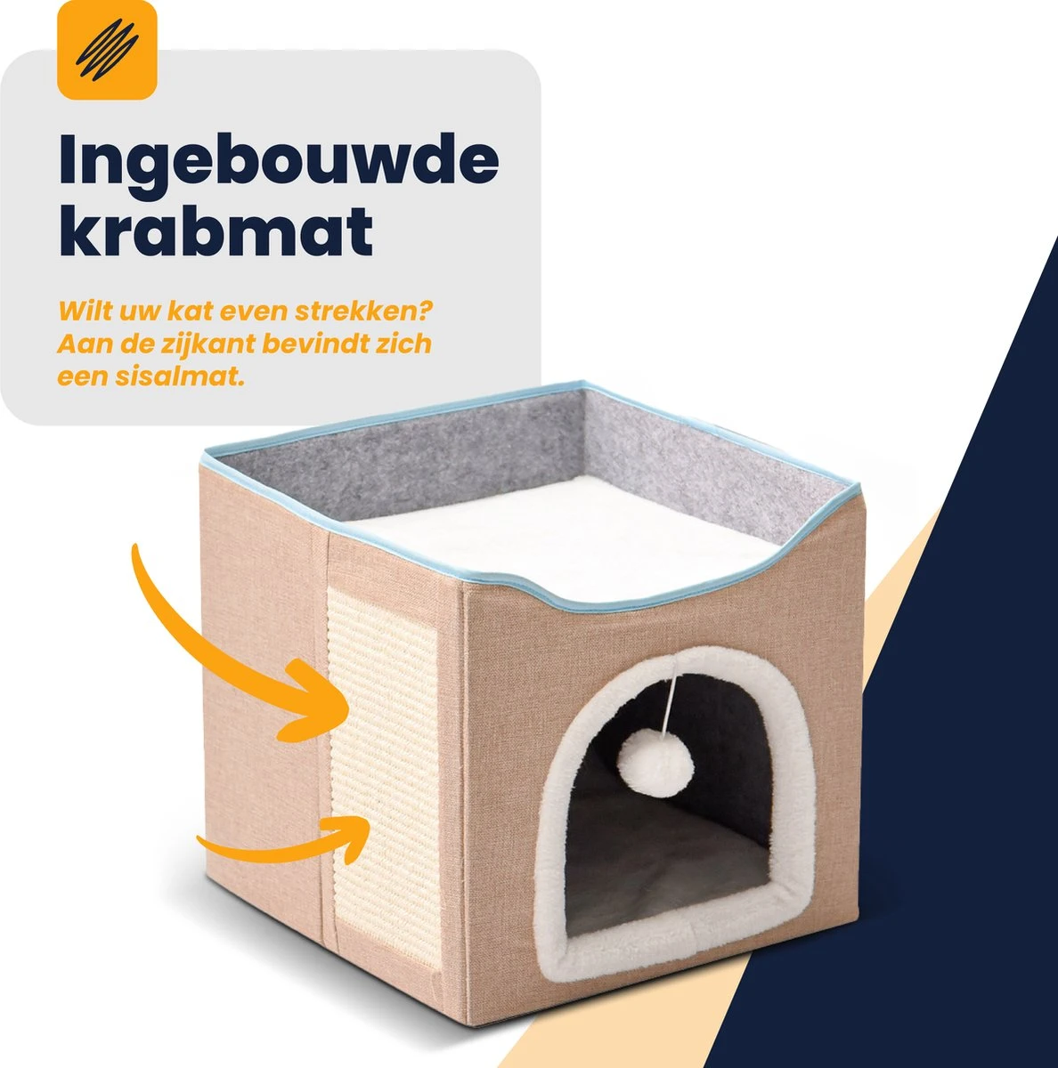 MIRO Katten Huis - Kattenhuizen - Kattenhok - Kattenmand - Dierenhuis - Opvouwbaar - Met Krabmat - Abrikoos 2 MIRO Katten Huis - Kattenhuizen - Kattenhok - Kattenmand - Dierenhuis - Opvouwbaar - Met Krabmat - Abrikoos - Afbeelding 2