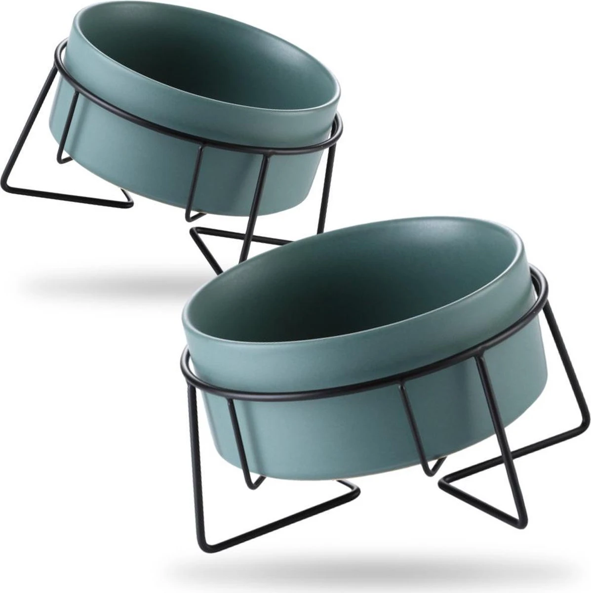 GIZMO 2x Voerbak Kat - 400 Ml - Groen - Keramische Drink- & Voerbakken Met Standaard - 13 Cm - 2 Stuks 1 GIZMO 2x Voerbak Kat - 400 Ml - Groen - Keramische Drink- & Voerbakken Met Standaard - 13 Cm - 2 Stuks