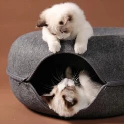 Merkloos A.K.A. Kattentunnel En Kattenmand In-1 – Kattenspeelgoed Speeltunnel Kattenhuis – Kattenhol Rond Kattenspeeltjes - Cat Cave Donut - Antraciet Vilt -Merkloos Winkel 1198x1200 11