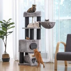 Giving® XXL Luxe Stevige Katten Krabpaal Voor Katten - Stevig Krabmeubel Met Hangmat Mand Katten Huis Tunnel & Speel Touw - Grote Krab Paal Klimpaal - 92 CM Hoog - Grijs/Zwart -Merkloos Winkel 1199x1200 21