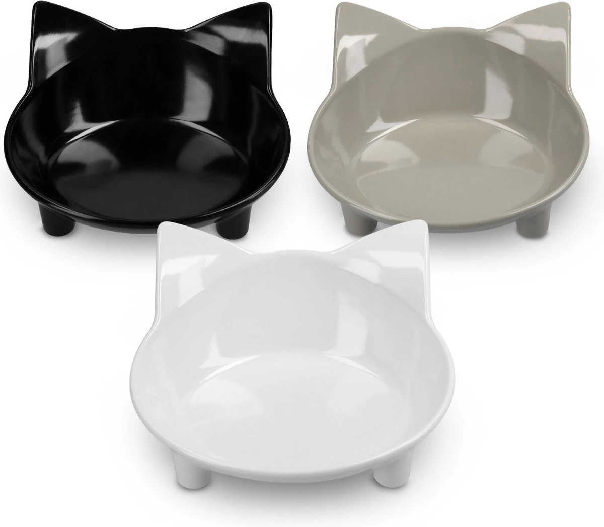 Navaris Voerbakjes Voor Katten - Set Van 3 Voer- En Waterbakken - Met Kattenkopjes Vorm - Antislip - Etensbakjes In Grijs, Wit En Zwart 1 Navaris Voerbakjes Voor Katten - Set Van 3 Voer- En Waterbakken - Met Kattenkopjes Vorm - Antislip - Etensbakjes In Grijs, Wit En Zwart