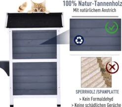 PawHut Kattenhuis Voor Buiten Kattenhut Met 2 Verdiepingen Kattenvilla, Asfaltdak, Massief Hout Grijs D30-236 -Merkloos Winkel 1200x1054 1