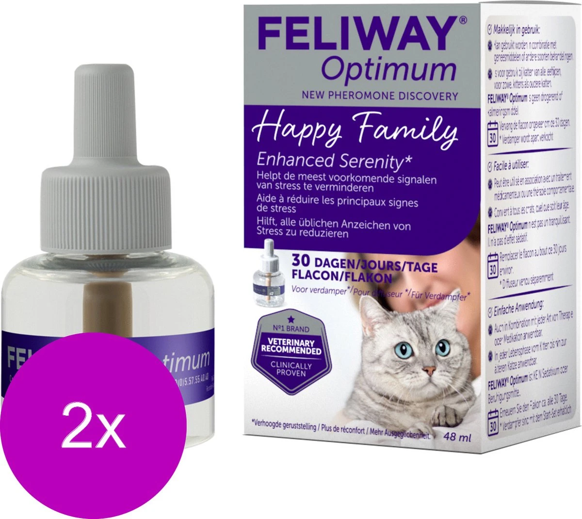 Feliway Optimum Navulling - Anti Stressmiddel - 2 X 48 Ml Kat 2 Feliway Optimum Navulling - Anti Stressmiddel - 2 X 48 Ml Kat - Afbeelding 2