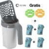 YELÉ LIVING – Kattenbakschep – Haarverwijderaar - Cat Litter Scoop – Kattenbakschep Met Container – Katten – Kattenbak – Grijs/wit – Kattenbak Schep – Grind – Kattengrind – Kattenbak Grind – Poep Zakjes – Afvalcontainer - All-in-1 Kattenbakschep
