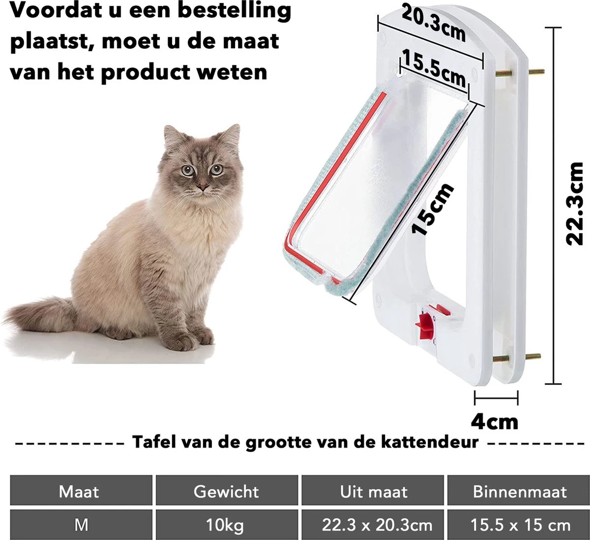 DOWO® - Kattenklep - Kattenluik - Kattenluikje - 4-weg Huisdierklep, Eenvoudige Installatie Kattendeur Huisdierendeur Aan De Muur, Houten Deur, Upvc Binnendeur, Baksteenwanden, Houten Deuren (M - Buitenmaat 20x22 Cm) 3 DOWO® - Kattenklep - Kattenluik - Kattenluikje - 4-weg Huisdierklep, Eenvoudige Installatie Kattendeur Huisdierendeur Aan De Muur, Houten Deur, Upvc Binnendeur, Baksteenwanden, Houten Deuren (M - Buitenmaat 20x22 Cm) - Afbeelding 3