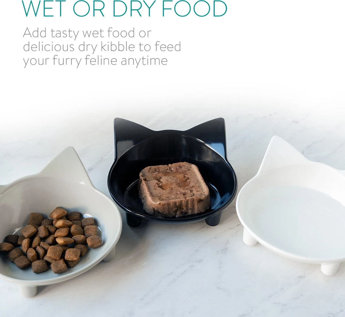 Navaris Voerbakjes Voor Katten - Set Van 3 Voer- En Waterbakken - Met Kattenkopjes Vorm - Antislip - Etensbakjes In Grijs, Wit En Zwart 7 Navaris Voerbakjes Voor Katten - Set Van 3 Voer- En Waterbakken - Met Kattenkopjes Vorm - Antislip - Etensbakjes In Grijs, Wit En Zwart - Afbeelding 7