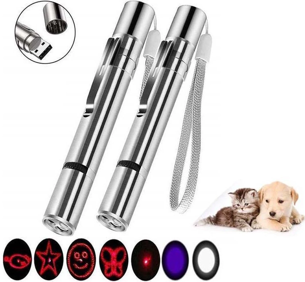 USB Laserpen-7 In 1- Kattenspeelgoed-rode Laser- Fluwelen Opbergzakje- LED- UV Licht- USB Oplaadbaar- Laserlampje- Nieuw Model 2020 2 USB Laserpen-7 In 1- Kattenspeelgoed-rode Laser- Fluwelen Opbergzakje- LED- UV Licht- USB Oplaadbaar- Laserlampje- Nieuw Model 2020 - Afbeelding 2