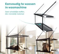 Raamhangmat - Dubbellaags - Met Zuignappen - 20kg Draag Gewicht - Kattenhangmat - Hangmat Kat - Kattenbed - Kattenkussen - Kattenbank - Kattenmand - Raam - Kattenhangmat Raam - Zwart - Radiator -Merkloos Winkel 1200x1115 4