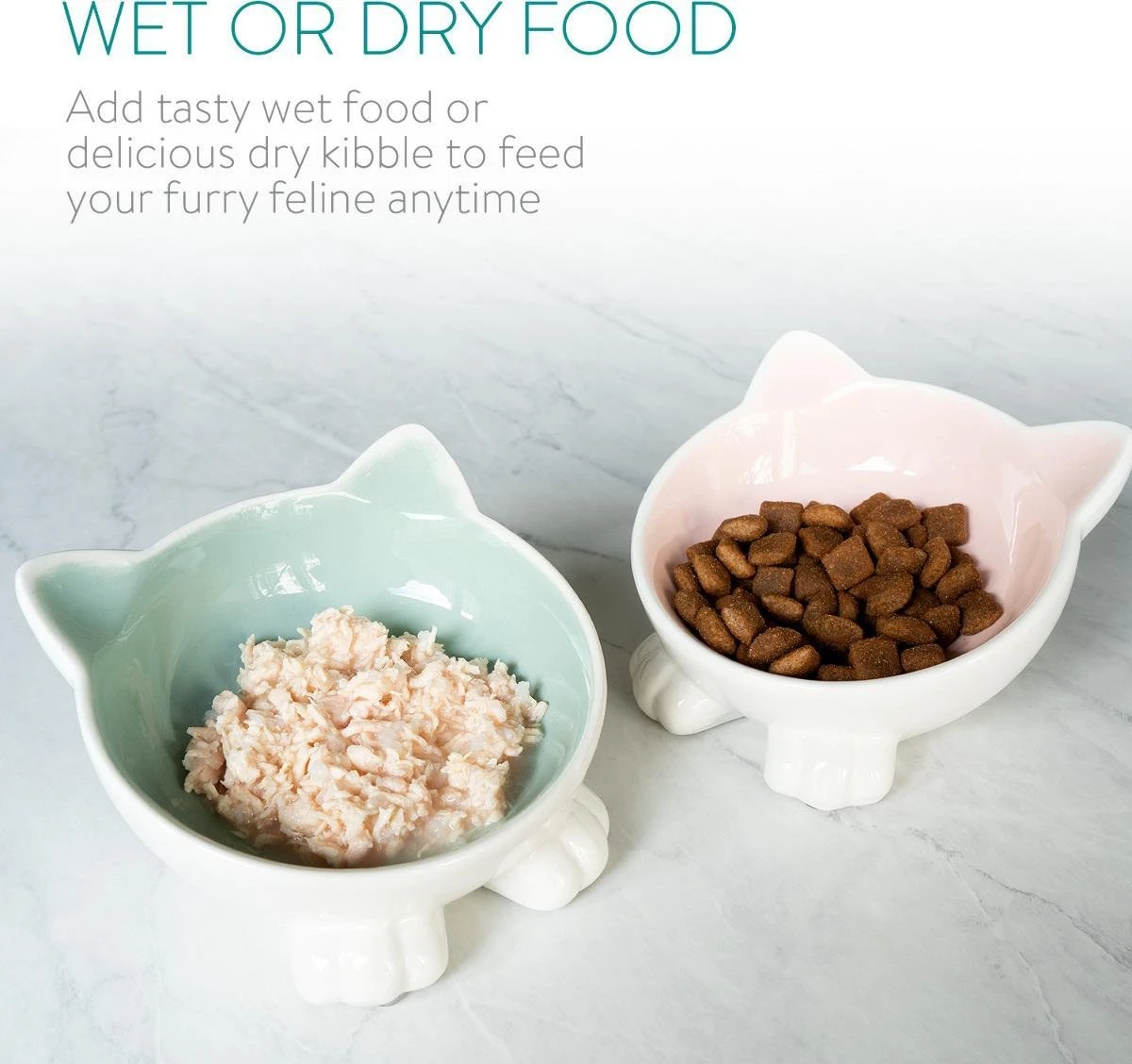 Navaris Voerbakjes Voor Katten - Set Van 2 Voer- En Waterbakken - Etensbak Van Keramiek - Met Antislip Voetjes - Kattenvorm - Roze/Groen 4 Navaris Voerbakjes Voor Katten - Set Van 2 Voer- En Waterbakken - Etensbak Van Keramiek - Met Antislip Voetjes - Kattenvorm - Roze/Groen - Afbeelding 4