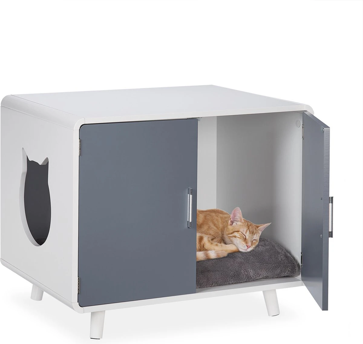 Relaxdays Kattenbak Ombouw Design - Kattenhuis Op Pootjes - Kattenmeubel Wit - Kattenkast 1 Relaxdays Kattenbak Ombouw Design - Kattenhuis Op Pootjes - Kattenmeubel Wit - Kattenkast