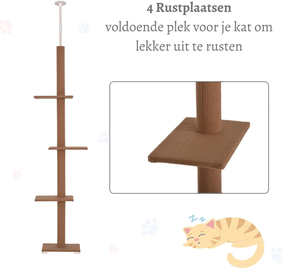 Merkloos Krabpaal In Hoogte Verstelbaar - Kattenkrabpaal - Krabpaal Voor Katten - Kattenspeeltjes - Katten - Bruin - 43L X 27B X 228-260H Cm 2 Merkloos Krabpaal In Hoogte Verstelbaar - Kattenkrabpaal - Krabpaal Voor Katten - Kattenspeeltjes - Katten - Bruin - 43L X 27B X 228-260H Cm - Afbeelding 2