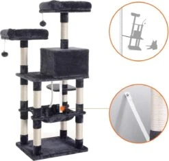 Kat Krabpaal Voor Meerdere Katten - Met Hokje En Plateaus - Grote Of Kleine Katten - Grijs En Wit -Merkloos Winkel 1200x1142 5