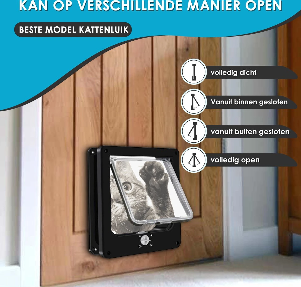 Gluxury Kattenluik Zwart Met Tunnel - 4 Vergrendelingsstanden - Weerbestendig - Binnen En Buiten - Maat L - Nederlandse Handleiding 2 Gluxury Kattenluik Zwart Met Tunnel - 4 Vergrendelingsstanden - Weerbestendig - Binnen En Buiten - Maat L - Nederlandse Handleiding - Afbeelding 2