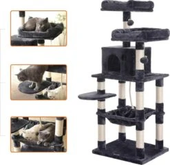 Kat Krabpaal Voor Meerdere Katten - Met Hokje En Plateaus - Grote Of Kleine Katten - Grijs En Wit -Merkloos Winkel 1200x1159 36