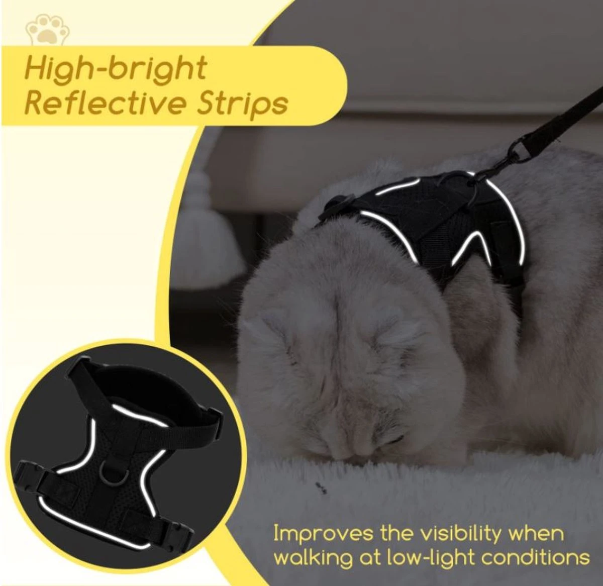 Nobleza Kattenharnas M Reflecterend Zwart Met Riem 4 Nobleza Kattenharnas M Reflecterend Zwart Met Riem - Afbeelding 4