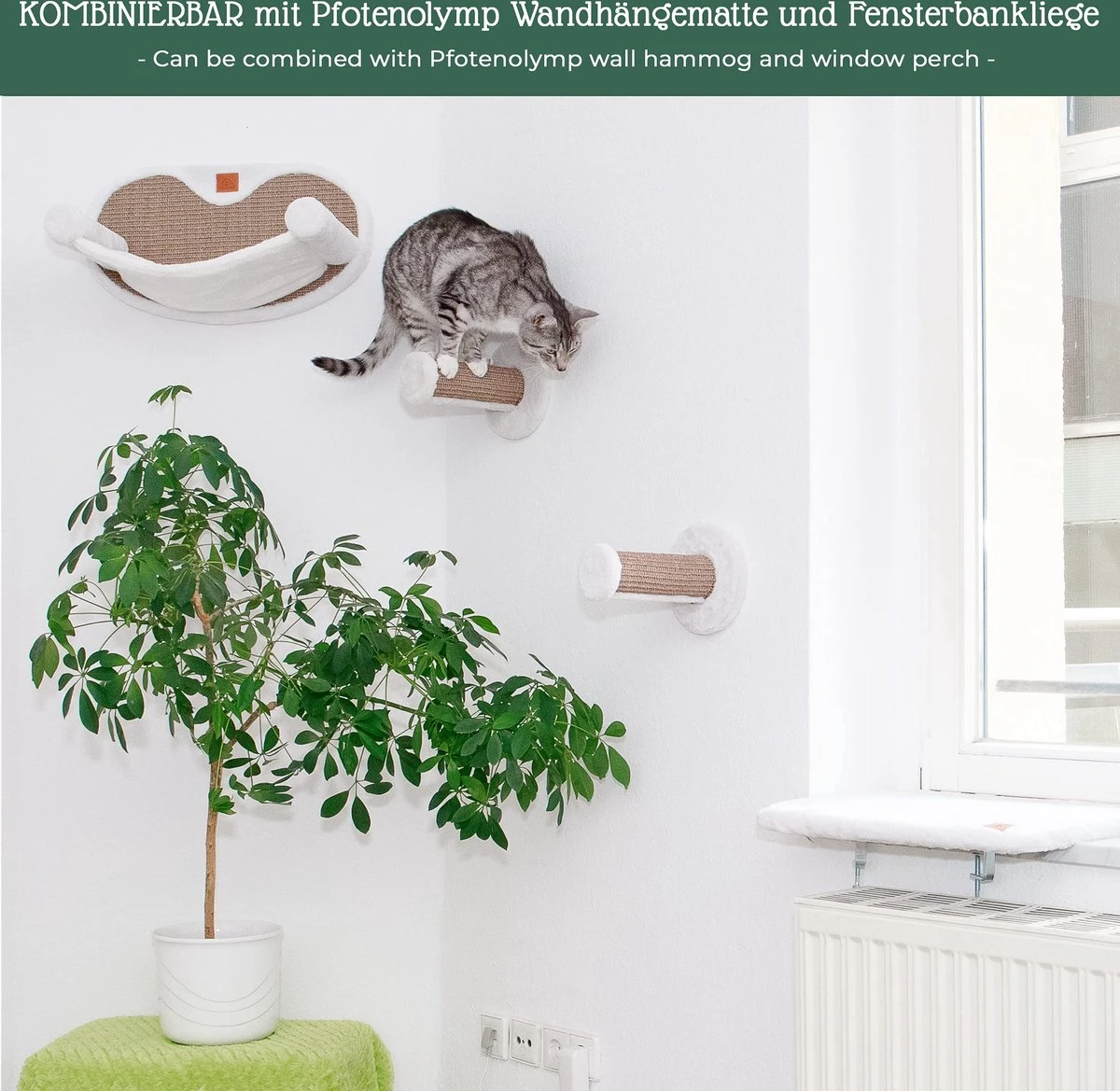 Pfotenolymp® Kattenklimwand - Wandmontage - 22 X 6 Cm - 2 Klimtreden Voor Klimlandschap - Klimboom - Klimwand Voor Katten Met Sisal 4 Pfotenolymp® Kattenklimwand - Wandmontage - 22 X 6 Cm - 2 Klimtreden Voor Klimlandschap - Klimboom - Klimwand Voor Katten Met Sisal - Afbeelding 4