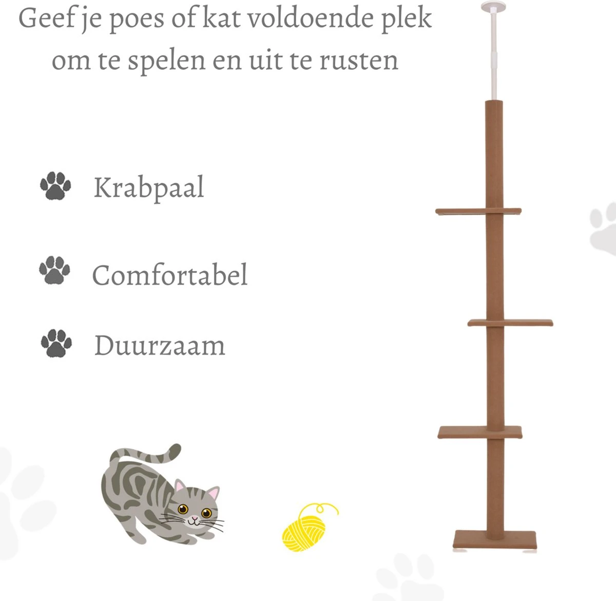 Merkloos Krabpaal In Hoogte Verstelbaar - Kattenkrabpaal - Krabpaal Voor Katten - Kattenspeeltjes - Katten - Bruin - 43L X 27B X 228-260H Cm 3 Merkloos Krabpaal In Hoogte Verstelbaar - Kattenkrabpaal - Krabpaal Voor Katten - Kattenspeeltjes - Katten - Bruin - 43L X 27B X 228-260H Cm - Afbeelding 3
