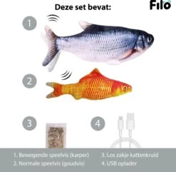 Filo Elektrisch Kattenspeeltje Bewegende Vis 30CM Met Kattenkruid + Goudvis 20CM - Interactief Speelgoed Katten - Elektronisch Kattenspeelgoed - Dansende Elektrische Speelvis Kat - Kattenspeeltjes Intelligentie - Speelgoed Kittens - Speeltjes Kitten -Merkloos Winkel 1200x1170 6
