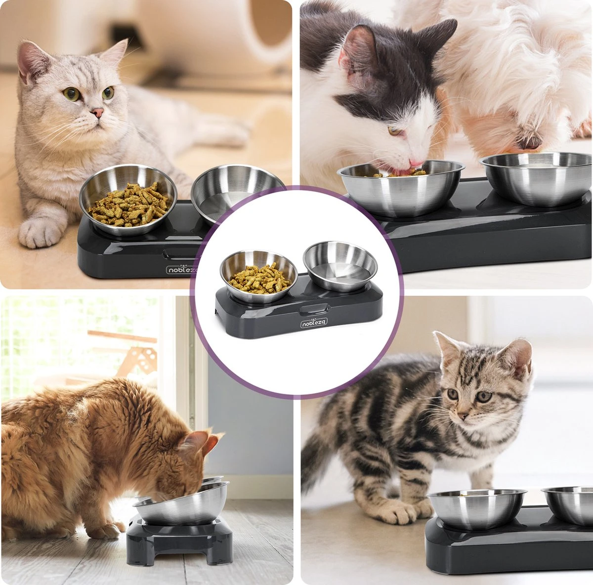 Nobleza Katten Voerbakjes - Ergonomische Dubbele Voerbak - Anti Braak Voerbak Voor Katten - Zwart - Dubbel - RVS 5 Nobleza Katten Voerbakjes - Ergonomische Dubbele Voerbak - Anti Braak Voerbak Voor Katten - Zwart - Dubbel - RVS - Afbeelding 5