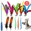 Merkloos Kattenhengel Met 10 Opzetstukjes - Kat Speelhengel Met Veren - Speelgoed Hengel Voor Katten – Kittenspeeltjes Met Veer – Kattenspeelgoed – Katten Speeltjes