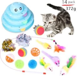 Sefaras Kattenspeeltjes - Set Bestaande Uit 14 Stuks - Kattenspeelgoed - Rond Draaiende Bal - Kattenspeeltje - Intelligente Kattenspeelgoed - Catch The Balls - Blauw