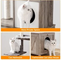 Signature Home Catty Krabpaal Met Kattenbak - Kattenbakkast - Kattenhuis Met Deur En Slot - Krabpalen Met Hangmat Mand Katten Huis - Kattenbakmeubel Verborgen - Alles-in-één Kattenspeelgoed Met Kattenhuis - Grijs - 60cm X 150cm X 48cm -Merkloos Winkel 1200x1190 16