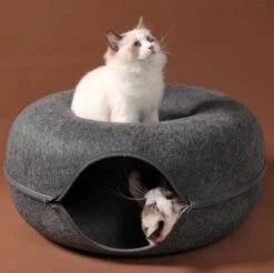 Merkloos A.K.A. Kattentunnel En Kattenmand In-1 – Kattenspeelgoed Speeltunnel Kattenhuis – Kattenhol Rond Kattenspeeltjes - Cat Cave Donut - Antraciet Vilt -Merkloos Winkel 1200x1195 13