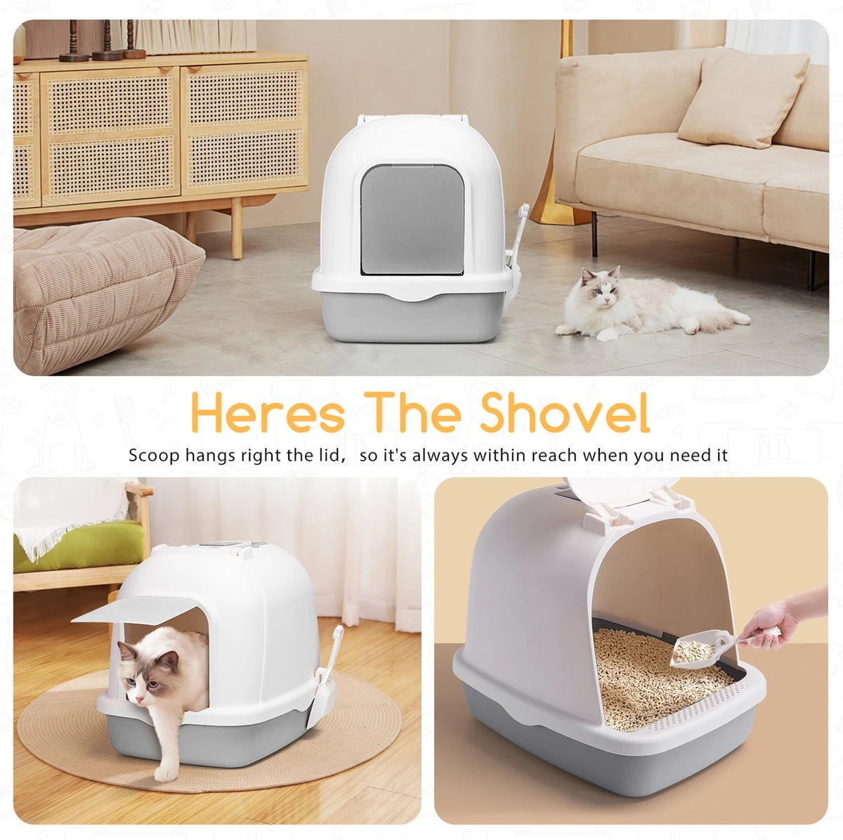 Nobleza ZSW - Kattenbak Met Kattenbakschep - 54x41x45 Cm - Grijs- L 7 Nobleza ZSW - Kattenbak Met Kattenbakschep - 54x41x45 Cm - Grijs- L - Afbeelding 7