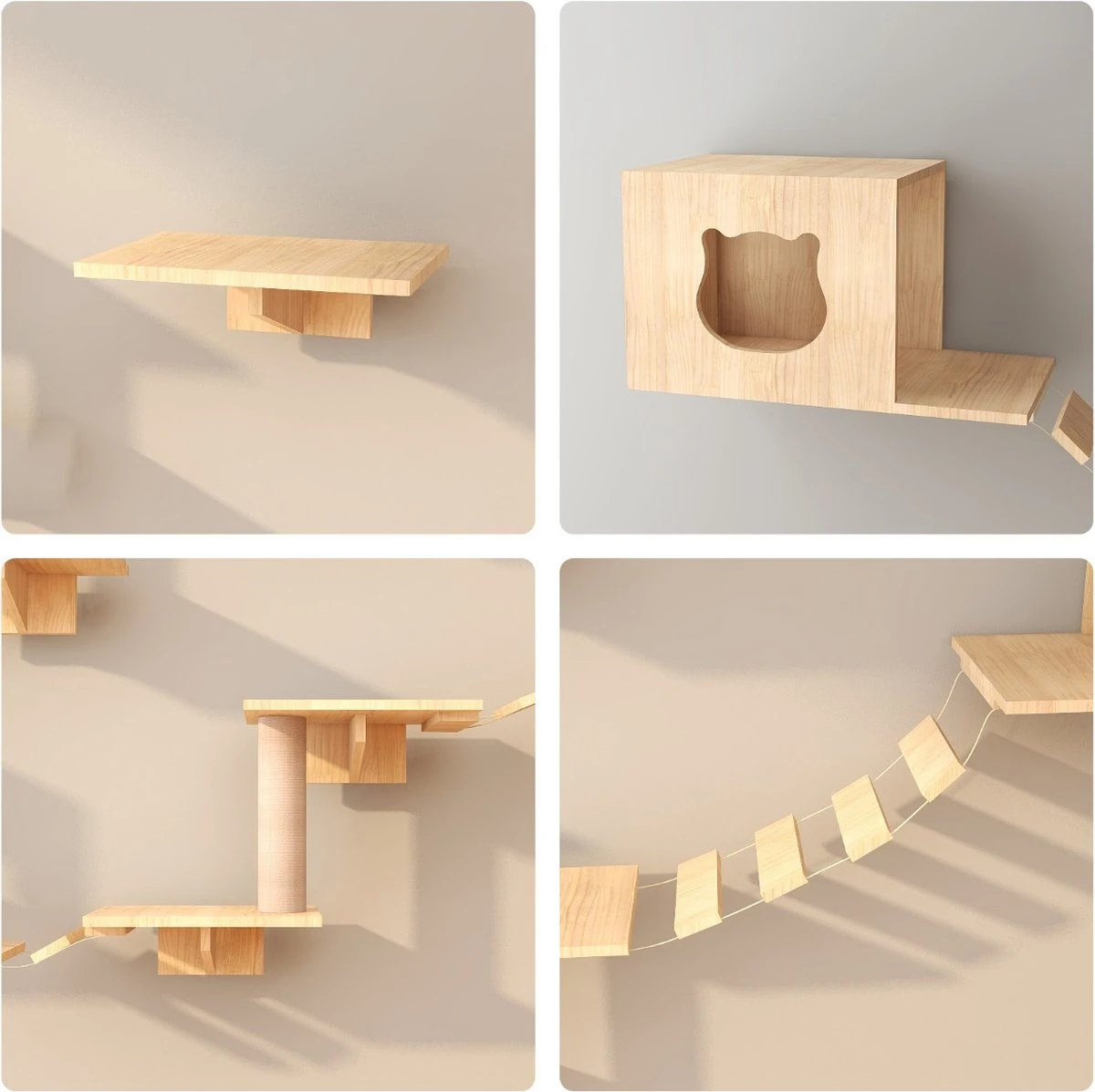 Katten Klimwand |2 Ladders Krabpaal En 2 Huisjes | Kat Klimmuur | Huisdieren | Vermaak Voor Katten 2 Katten Klimwand |2 Ladders Krabpaal En 2 Huisjes | Kat Klimmuur | Huisdieren | Vermaak Voor Katten - Afbeelding 2