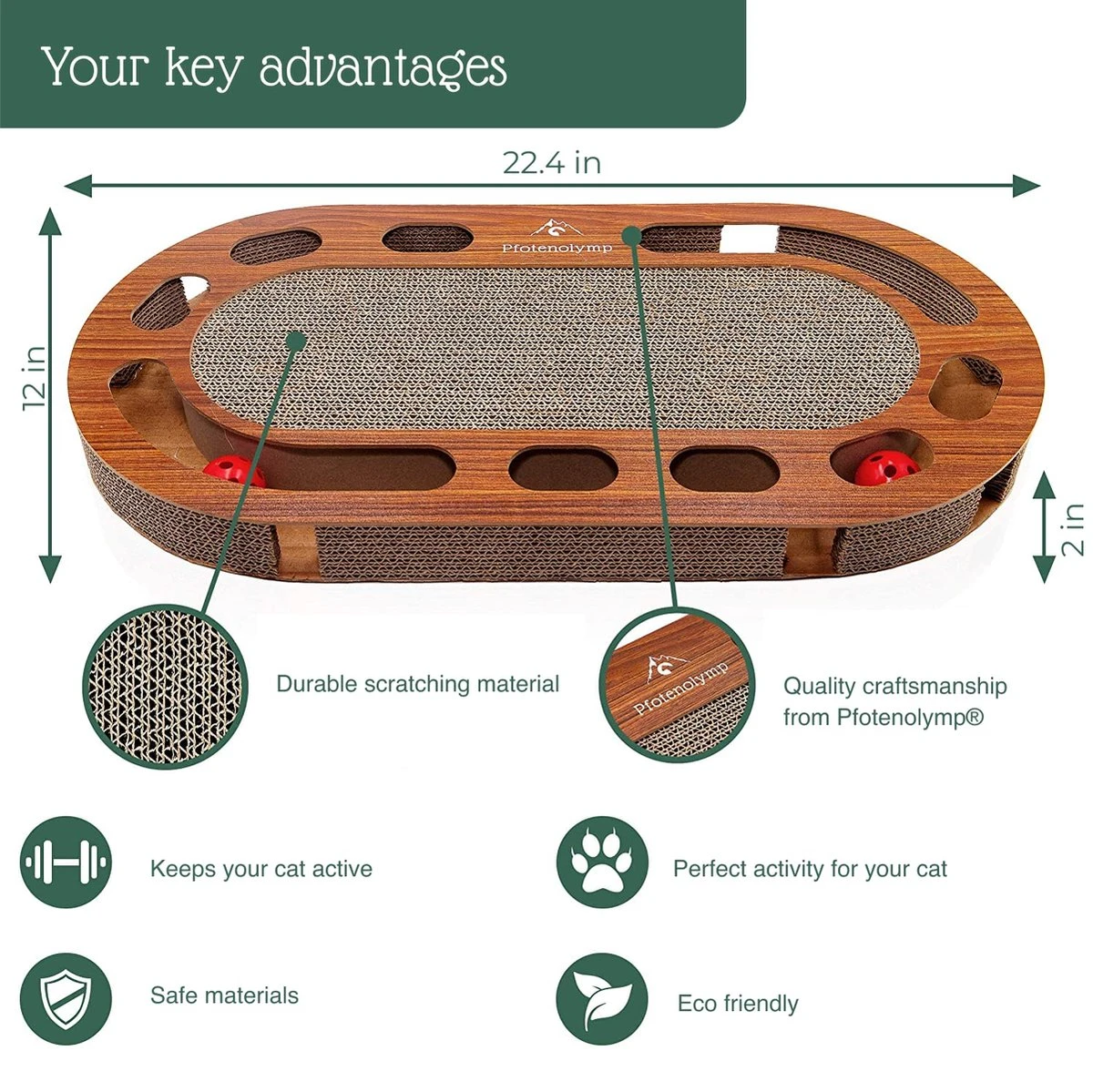 Pfotenolymp® Kattenspeelplaats 57 X 30 X 5 Cm - Interactief Kattenspeelgoed/krabplank Van Golfkarton - Krabplank - Voedselspeeltje Met Speelbal & Kattenkruid/krabplank Voor Katten 2 Pfotenolymp® Kattenspeelplaats 57 X 30 X 5 Cm - Interactief Kattenspeelgoed/krabplank Van Golfkarton - Krabplank - Voedselspeeltje Met Speelbal & Kattenkruid/krabplank Voor Katten - Afbeelding 2