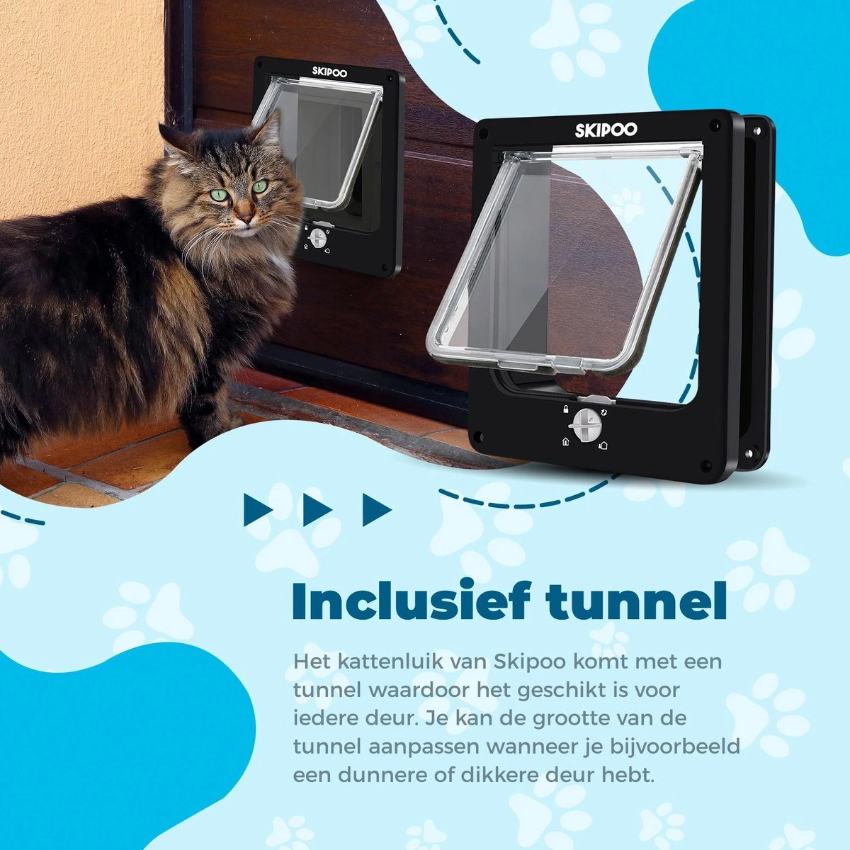 Skipoo Kattenluik Met Tunnel - Weerbestendig - Grote Kat - 4 Vergrendelingsstanden - Zwart 2 Skipoo Kattenluik Met Tunnel - Weerbestendig - Grote Kat - 4 Vergrendelingsstanden - Zwart - Afbeelding 2