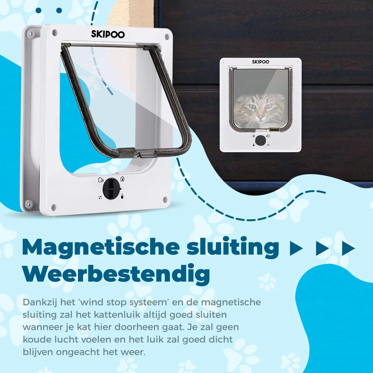 Skipoo Kattenluik Met Tunnel - Weerbestendig - Grote Kat - 4 Vergrendelingsstanden - Wit 5 Skipoo Kattenluik Met Tunnel - Weerbestendig - Grote Kat - 4 Vergrendelingsstanden - Wit - Afbeelding 5