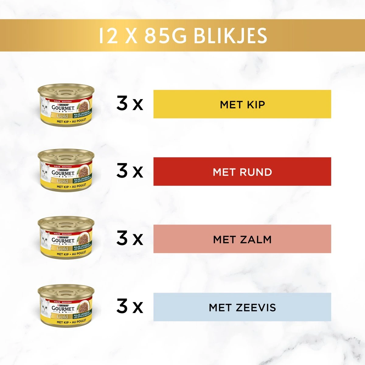 Gourmet Gold Malse Lekkernijen – Kattenvoer Natvoer - Met Kip, Zalm, Rund, Zeevis – 48 X 85 Gr 3 Gourmet Gold Malse Lekkernijen – Kattenvoer Natvoer - Met Kip, Zalm, Rund, Zeevis – 48 X 85 Gr - Afbeelding 3