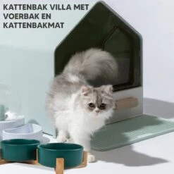 Kattenbak Villa Met Dubbele Voerbak En Kattenbakmat – Kat - Drinkbak – Modern En Stijlvol - Design - Groen -Merkloos Winkel 1200x1200 361