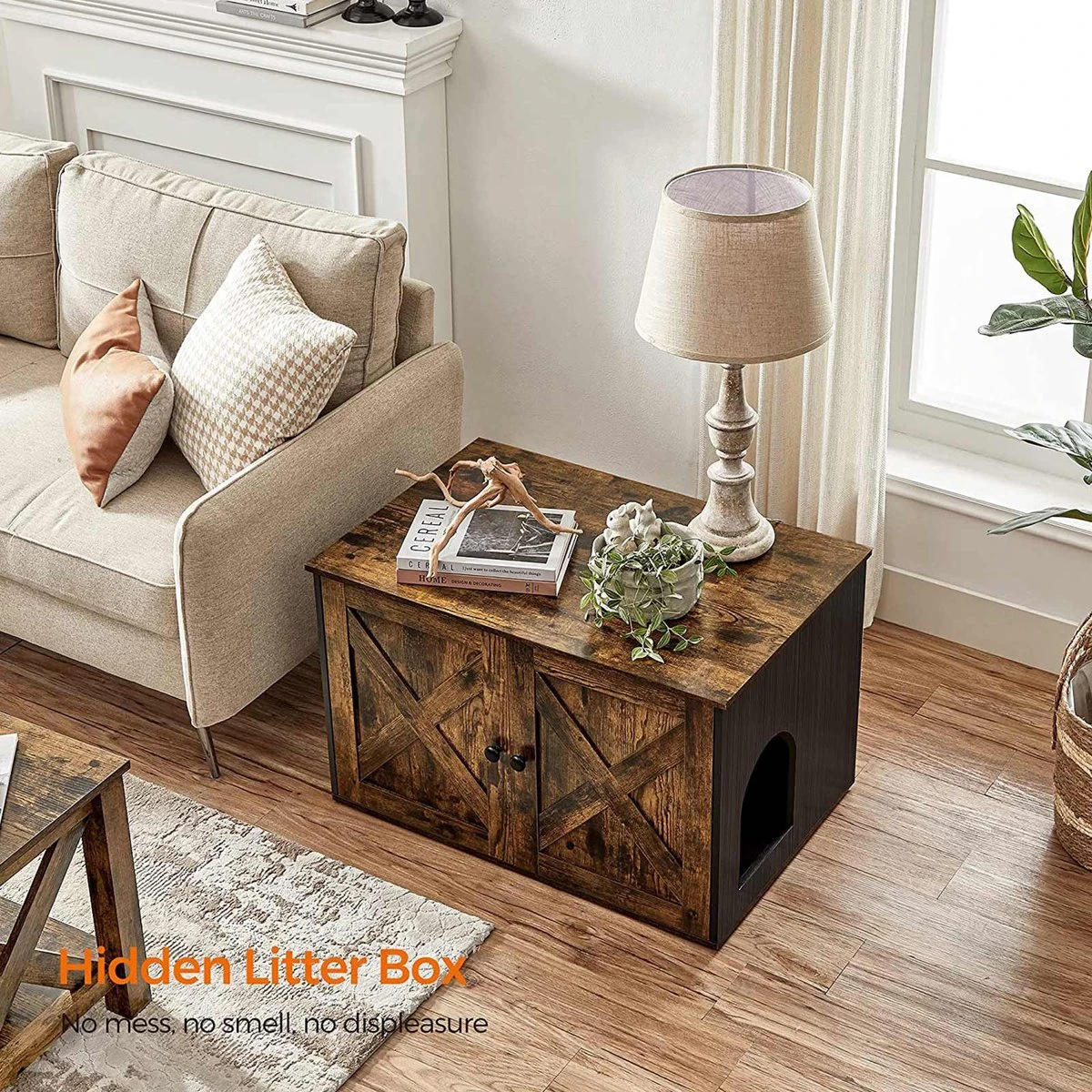 Hoppa! Kattenbak, Kattenhuis, Met Deuren, Vintage Bruin-zwart 3 Hoppa! Kattenbak, Kattenhuis, Met Deuren, Vintage Bruin-zwart - Afbeelding 3