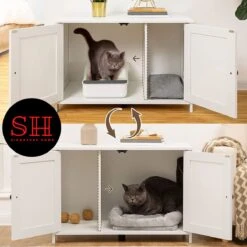 Merkloos Signature Home Wittykitty Kattenbak - Kattenkast - Kattenbakkast - Kattenhuis Met Deur En Aparte Scheidingswand - Kattenbak Opbergdoos - Wit - 80 X 54 X 50.5 Cm -Merkloos Winkel 1200x1200 375